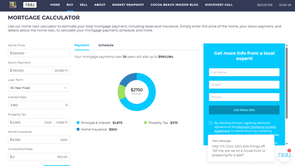 screenshot of a mortgage calculator