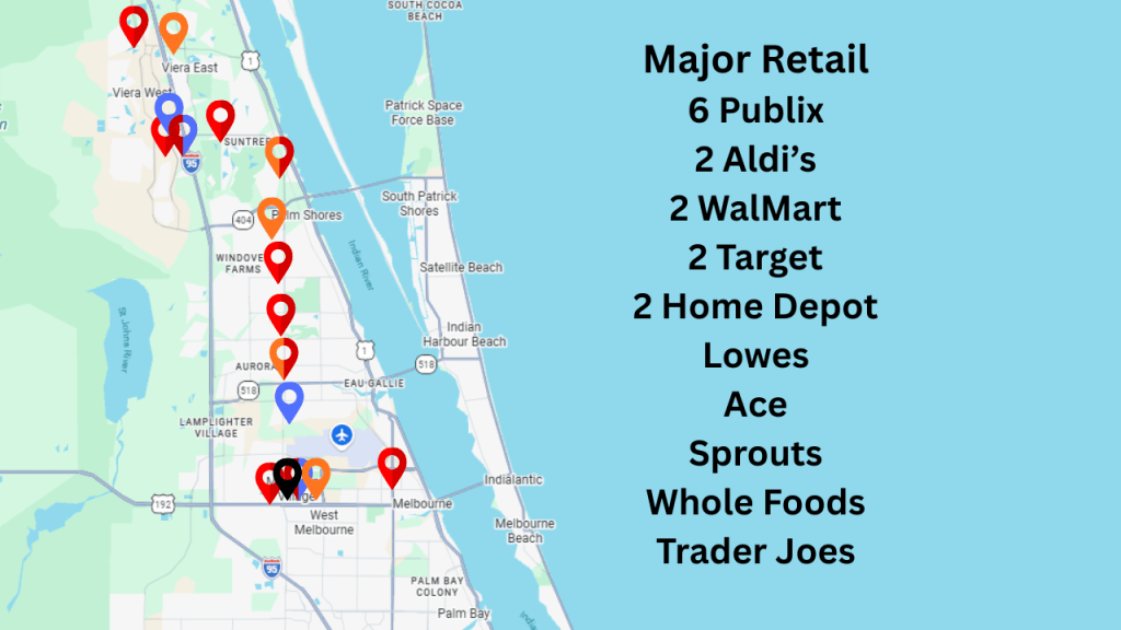 map showing the major retailers in the melbourne area