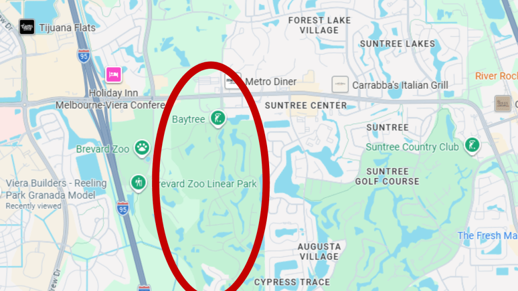 map view of the 32940 zip code that has Baytree circled
