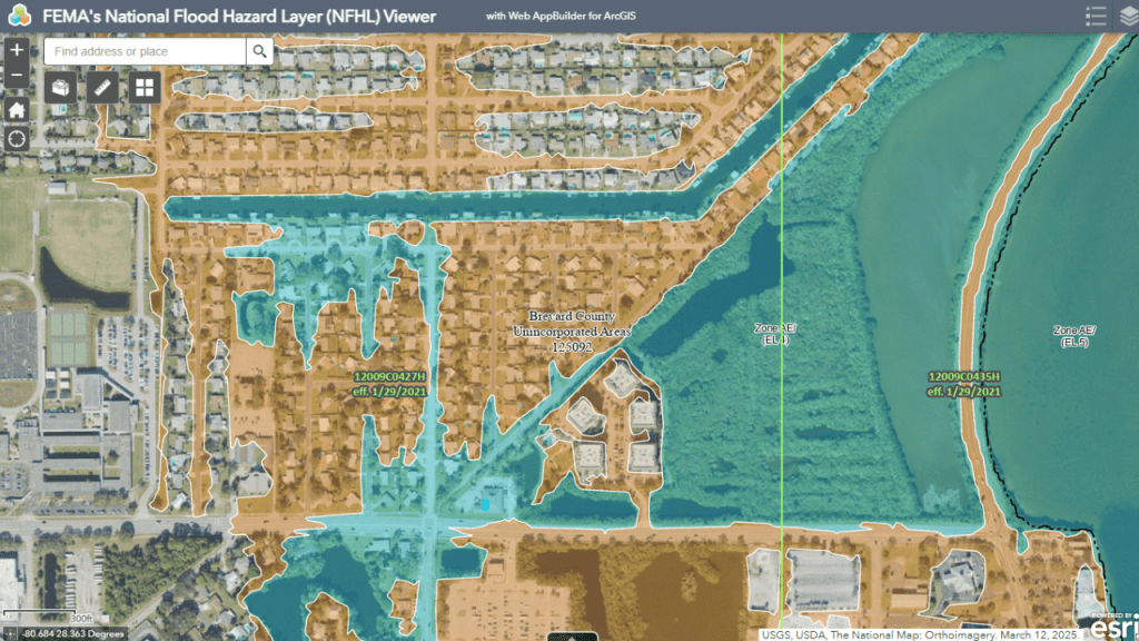 a screenshot of the fema map showing a section of merritt island