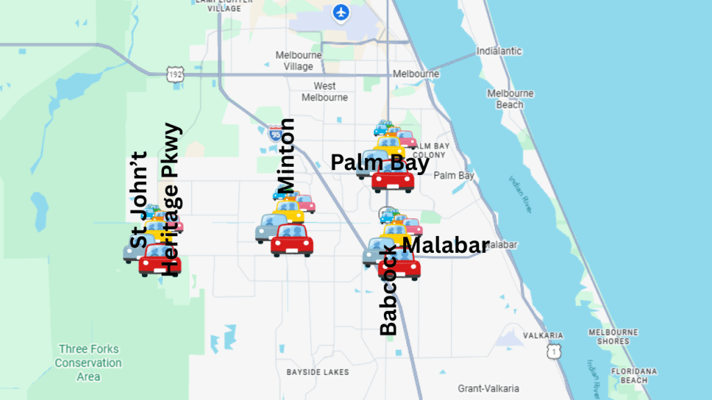 map showing the high congestion areas of palm bay