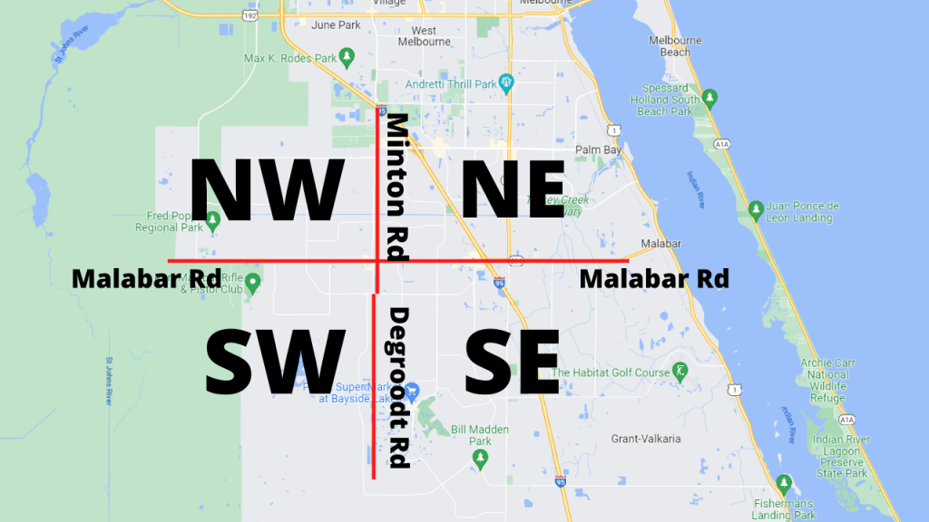 Map showing the quadrants in Palm Bay