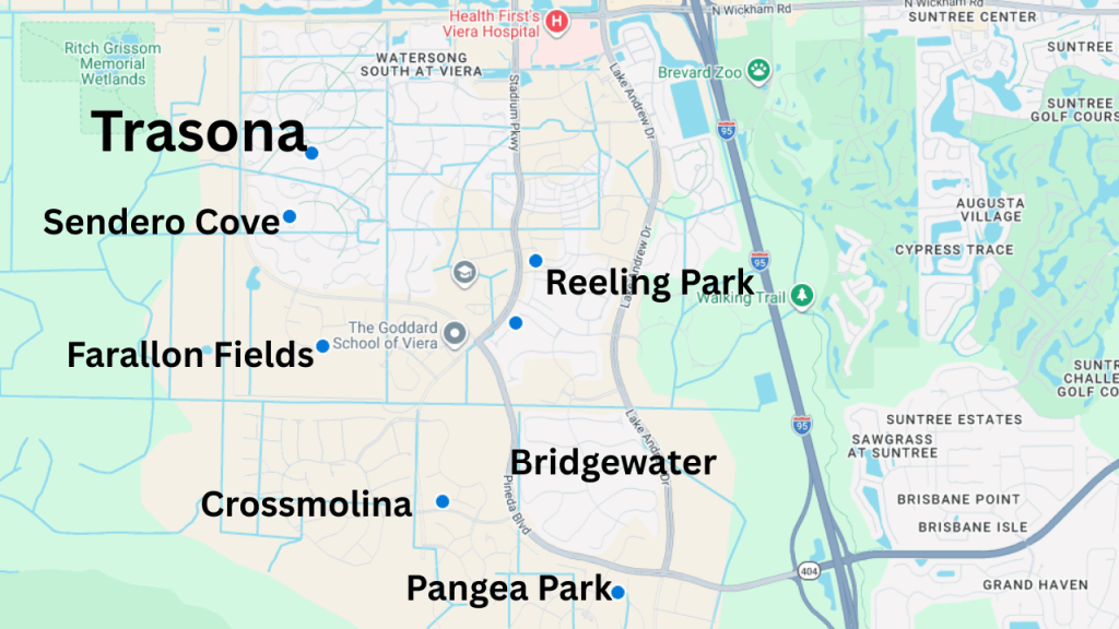 map showing the best selling communities in Viera for March 2026