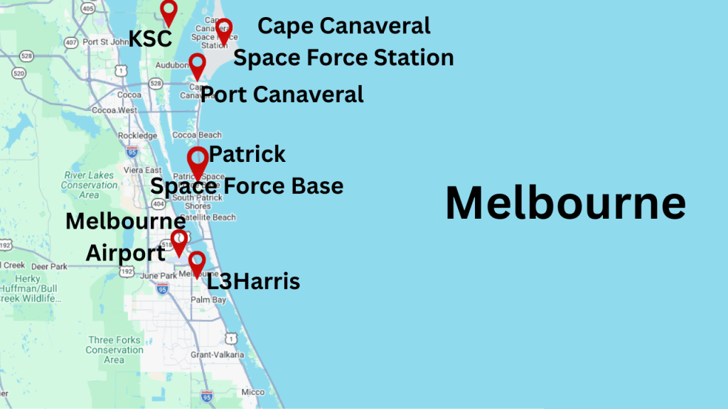 map view of melbourne showing the approximate location of the area bigger employers