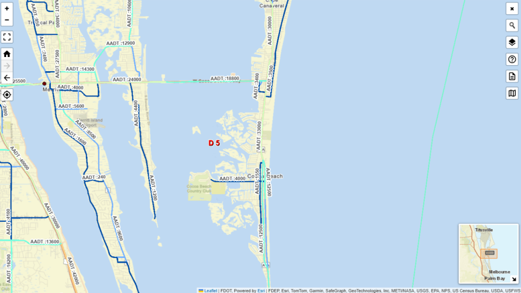 FDOT map showing a1a traffic in Cocoa Beach