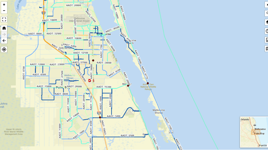 FDOT map showing a1a traffic in Melbourne Beach