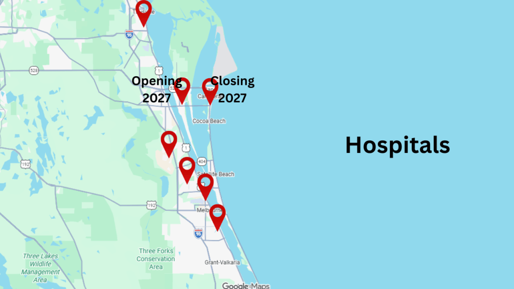 map of brevard showing the hospitals