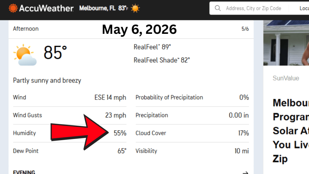 weather forcast screenshot showing May's humidity