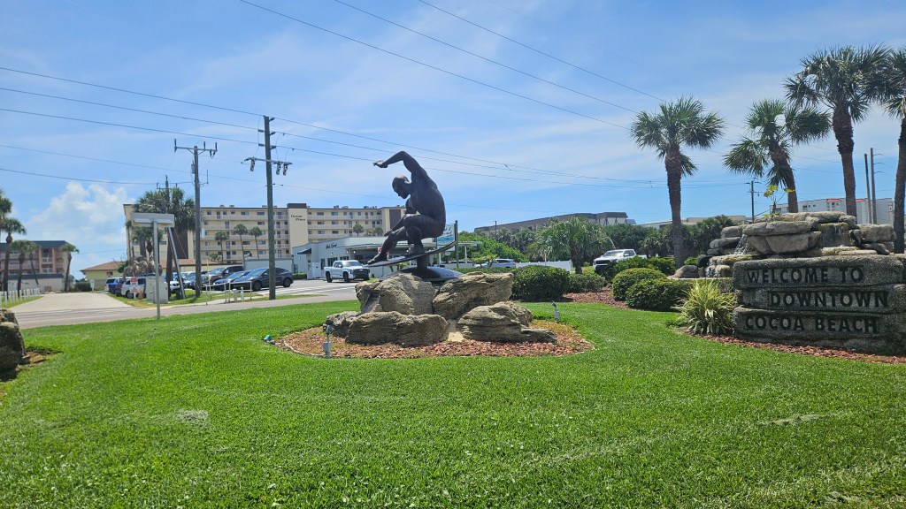 The Kelly Slater Statue near downtown cocoa beach