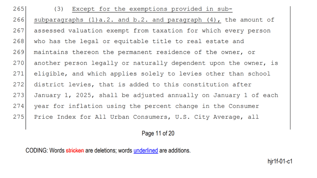 screenshot of the proposed law showing the adjustment for inflation