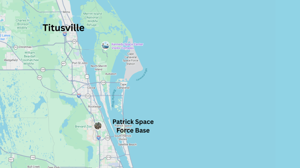 Map showing proximity of Titusvillle and Patrick
