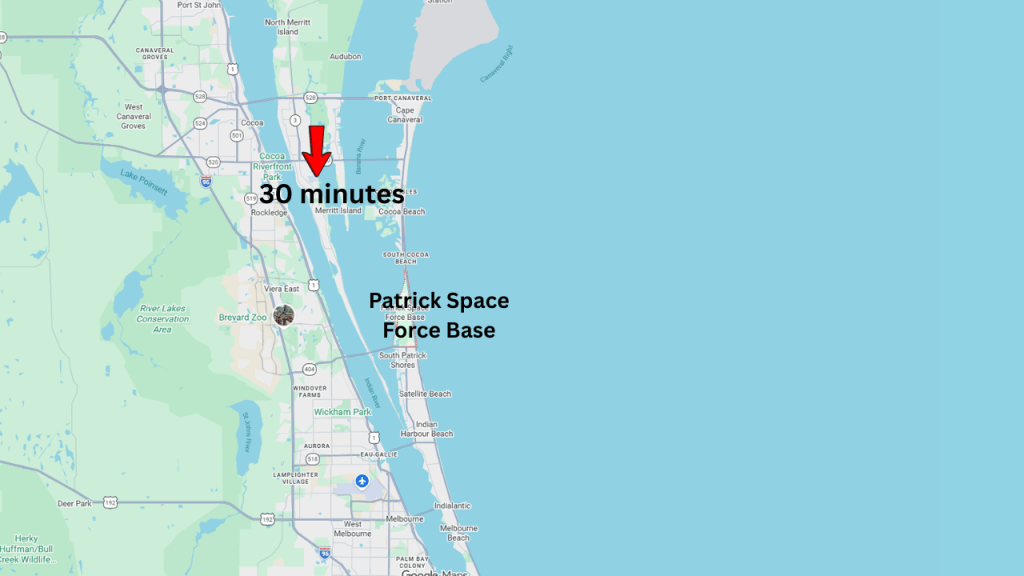 map showing central and south Merritt Island proximity to Patrick SFB