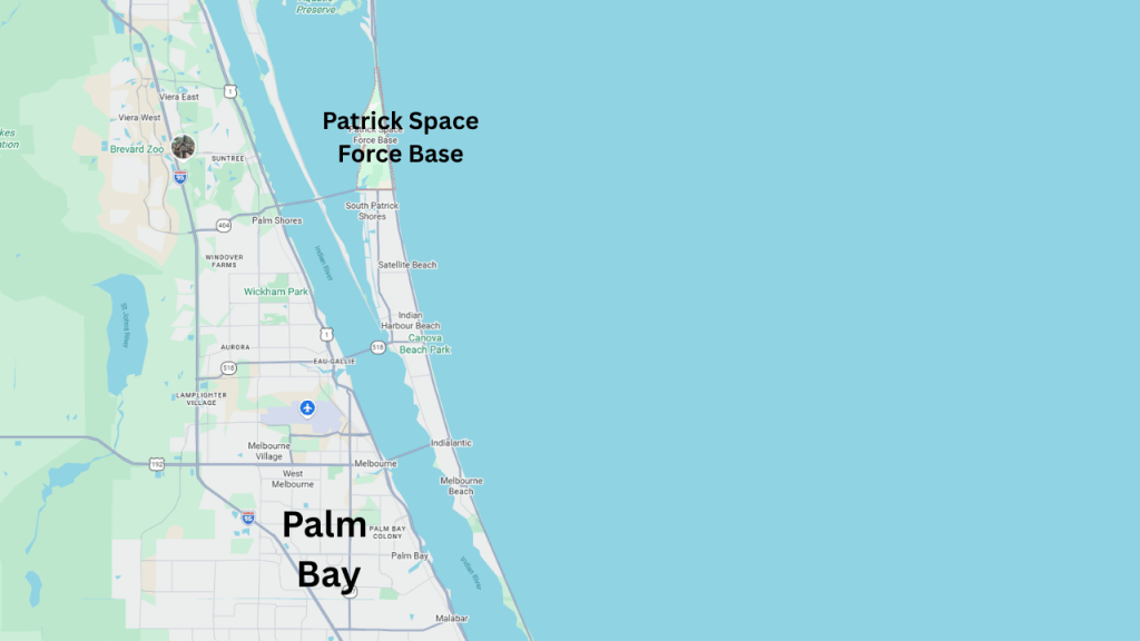 map showing proximity from Palm Bay to Patrick SFB