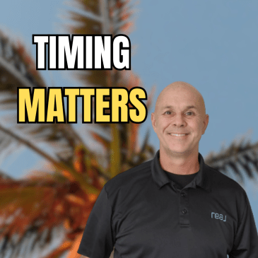 palm tree in the background with text overlay