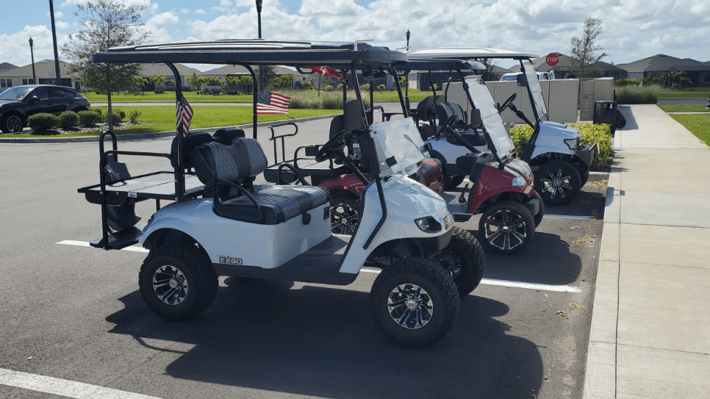 golf carts parked at Bridgewater in West Viera