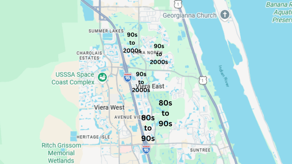 map of viera east showing approximate year built of the areas