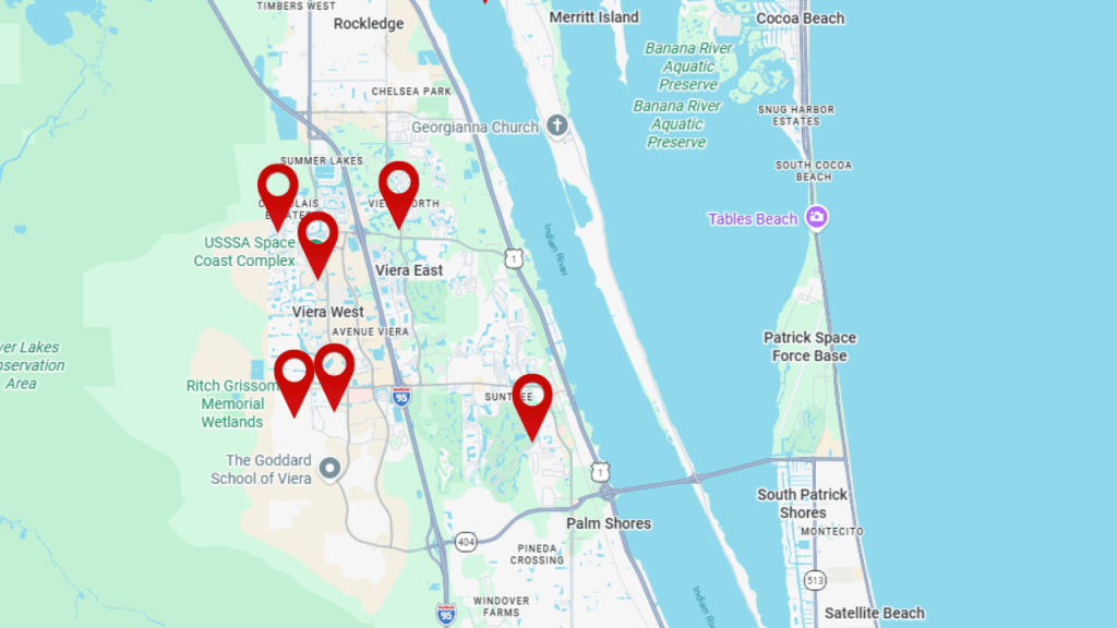 map of Viera showing location of the elementary, middle, and high schools