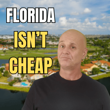 aerial view of a newer florida subdivision with text overlay florida isn't cheap