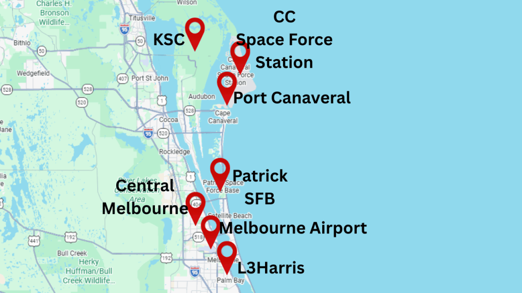 map of brevard showing the major employers