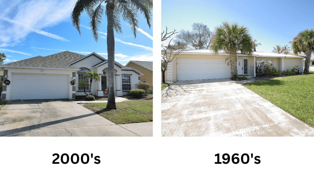 photo of 2 homes commonly found in Brevard County built in the 1960s and the early 2000s