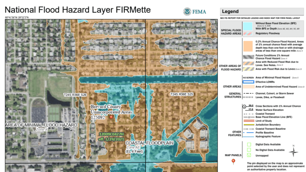 fema flood map for a section of merritt island