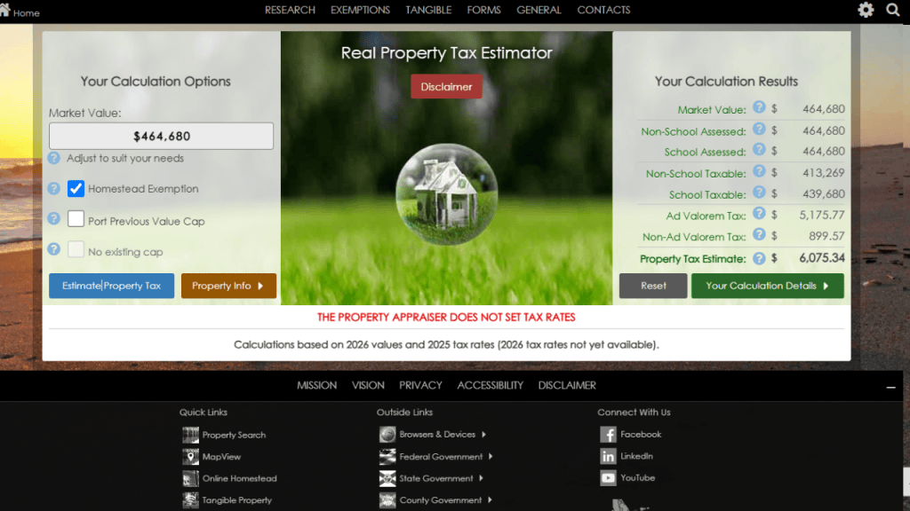 The tax estimator page