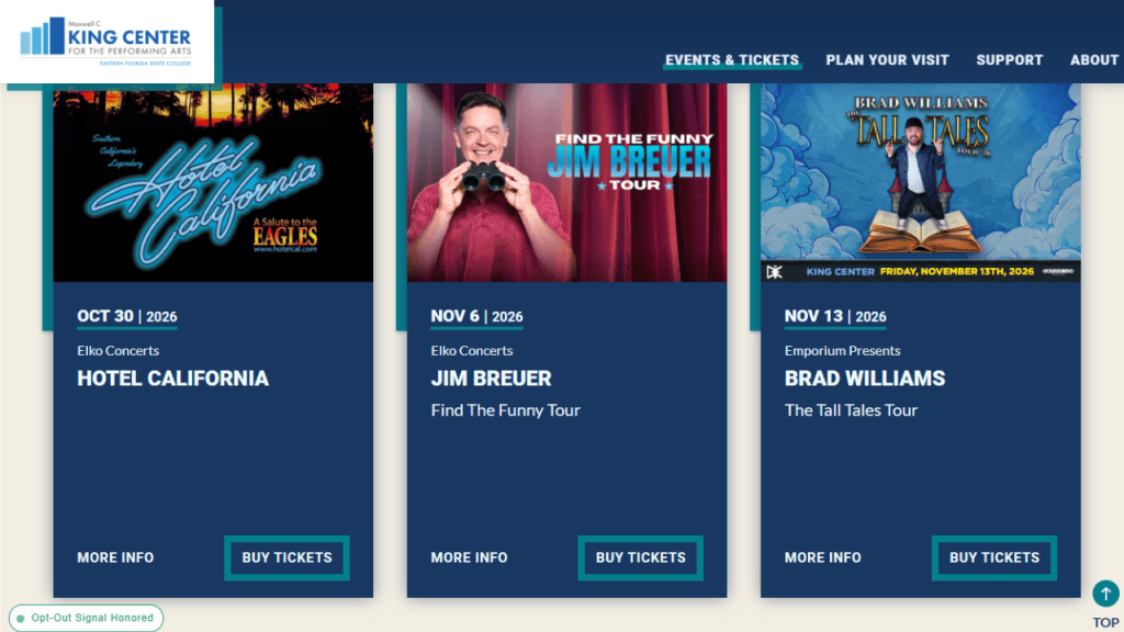 kingcenter website screenshot