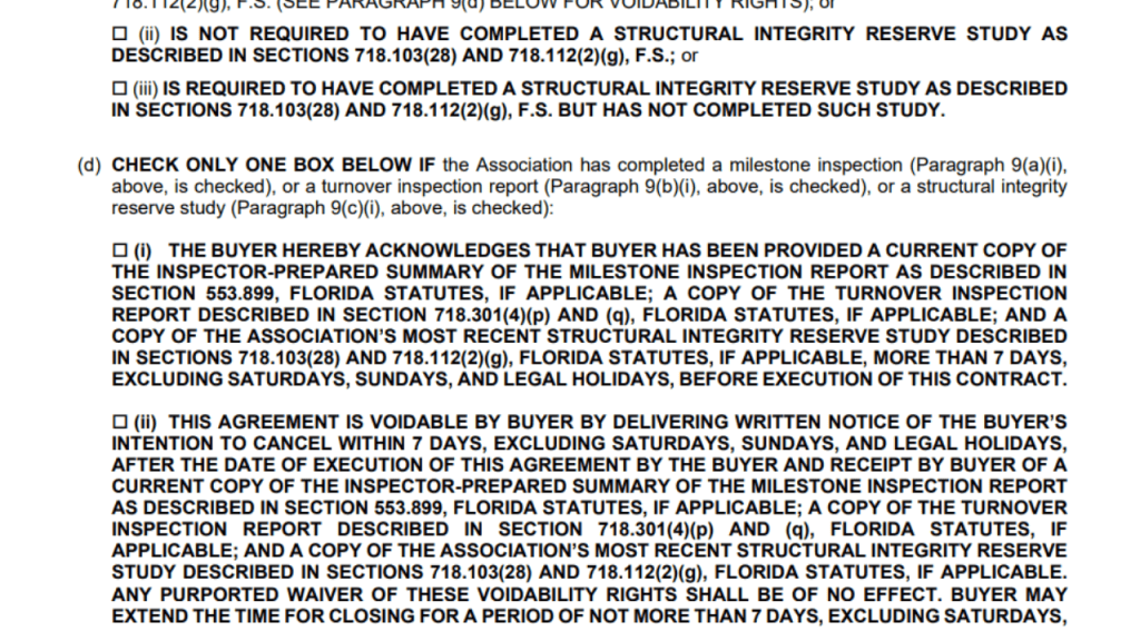 screenshot from the condo rider about the timeline for reviewing the documents