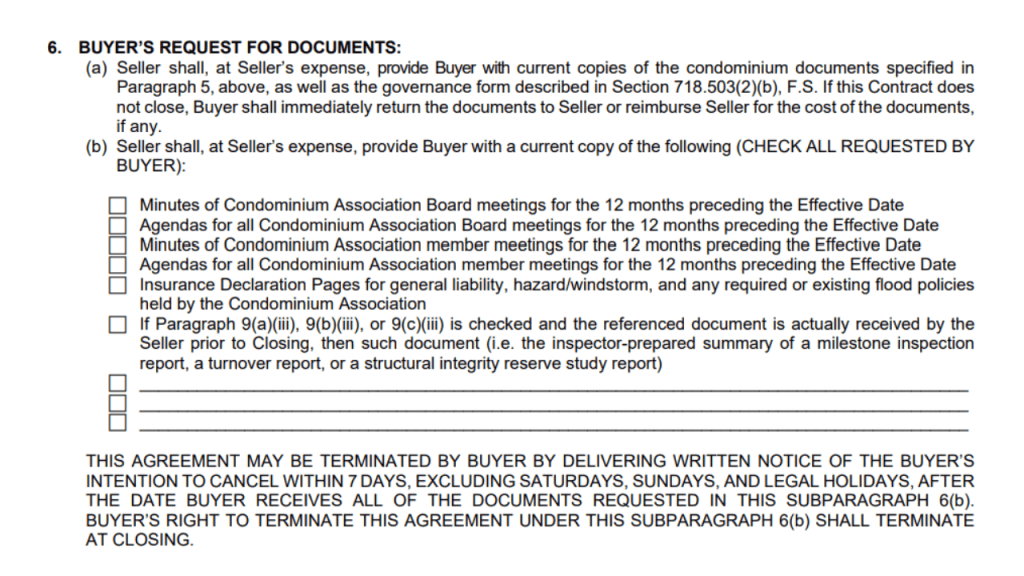 screenshot from the condo rider about requesting documentation