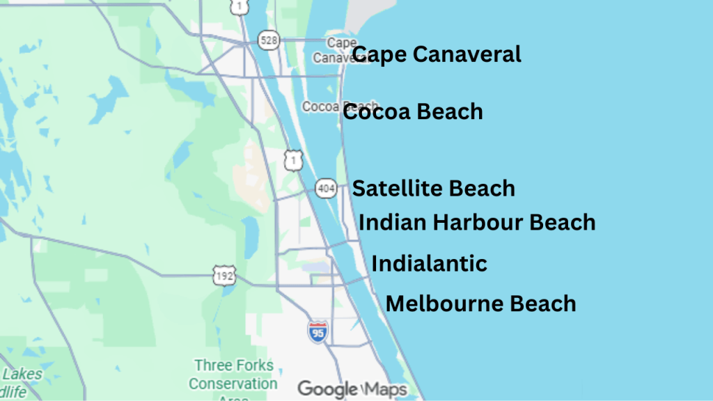 map showing the beachside cities