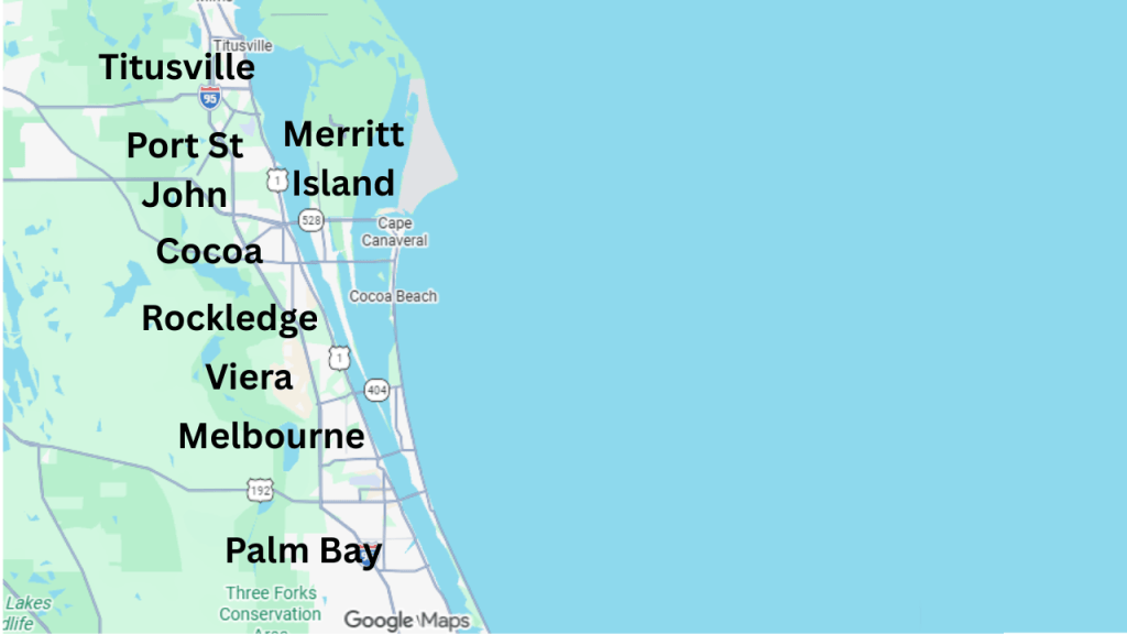map view of brevard showing the mainland cities