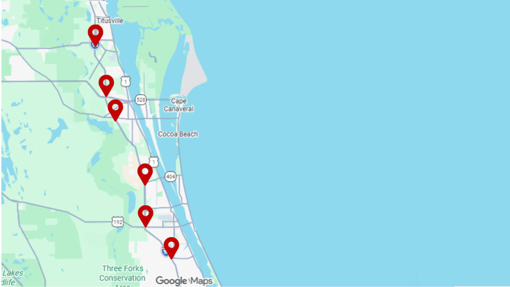 map showing the I95 exits