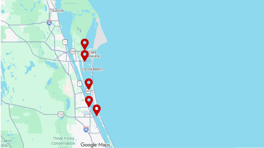 map showing the causeways connecting the beaches to the mainland