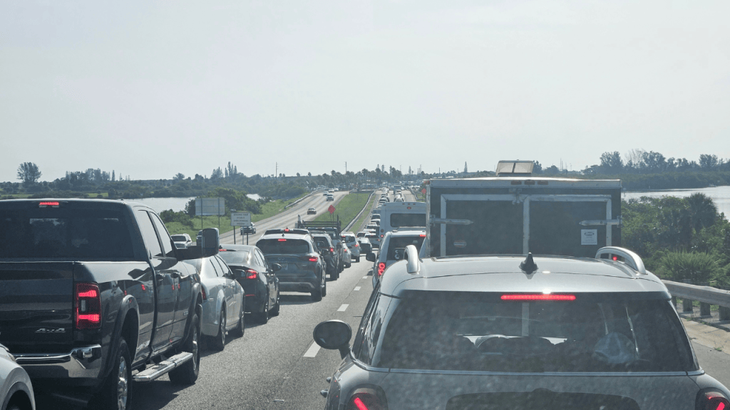 traffic backed up on Pineda causeway